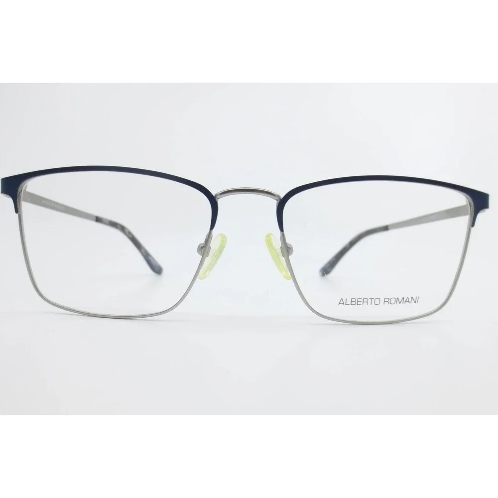 Alberto Romani AR 20203 NV Navy Silver Rectangular Eyeglasses Frames 54-18-140